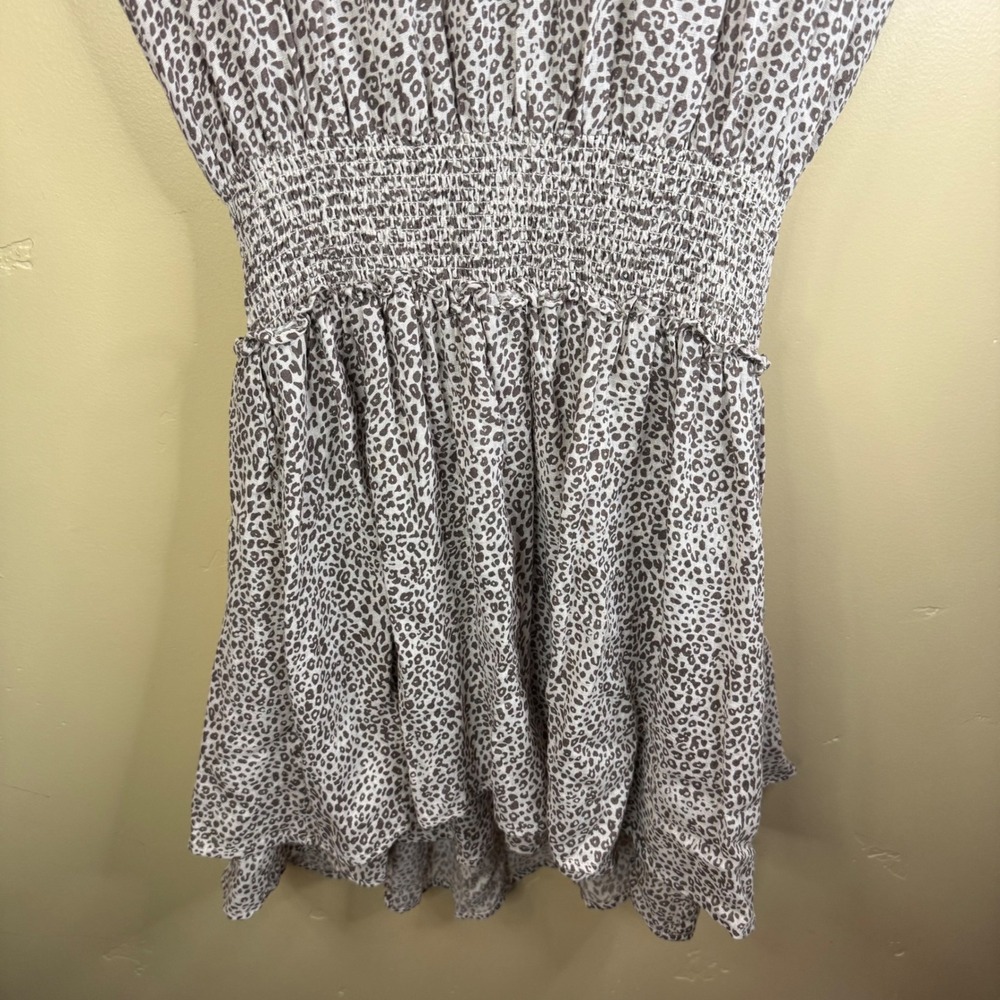 Rails Angelina Sand Cheetah Print‎ Smocked Waist Mini Dress Womens M - Picture 6 of 11